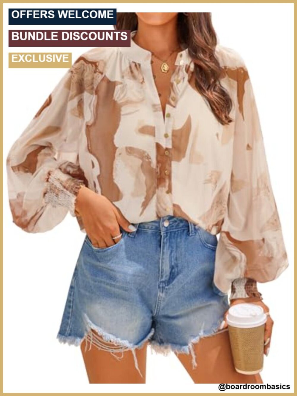 Women's Floral Print Long Sleeve Button Down Boho Top Oversized Blouse